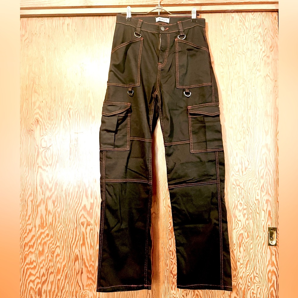Aphrodite black with red stitching wide leg jeans